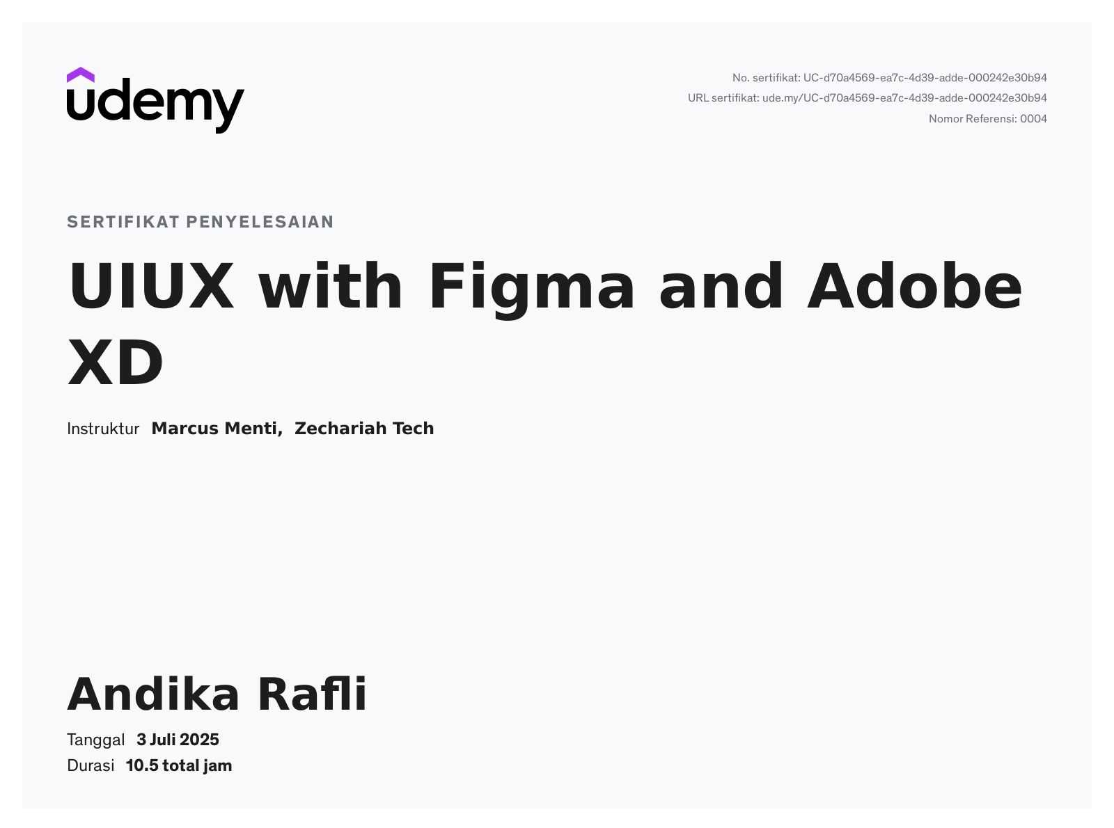 Sertifikat UI UX with Adobe XD and Figma